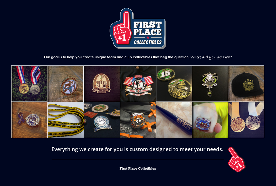 First Place Collectibles Custom Trophy Pins Medals Rings Apparel