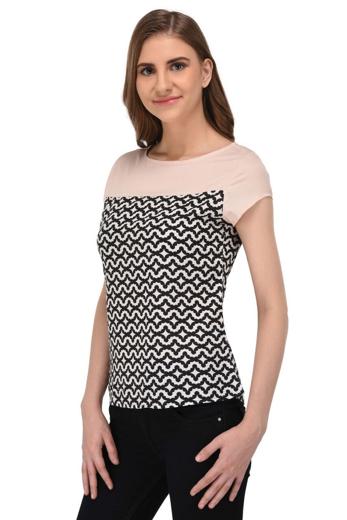 Abstract Geomtric Print with Peach Yoke Top for Women
