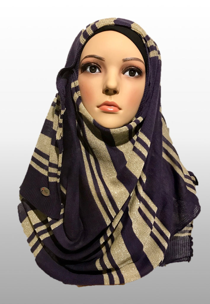Knitted Instant Dark Purple Gold Gli007 Instant Hijabs Uk