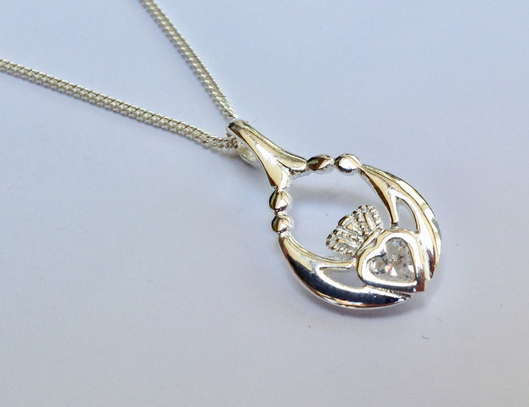 Sterling Silver Claddaght CZ Pendant - agiftireland