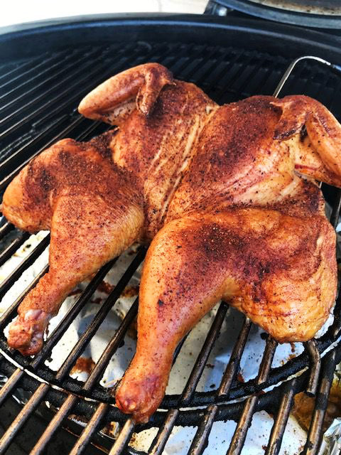 Photo of smoked spatchcocked chicken