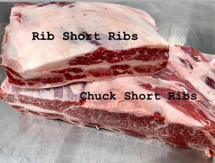 photo of rib short ribs and chuck short ribs untrimmed and stacked