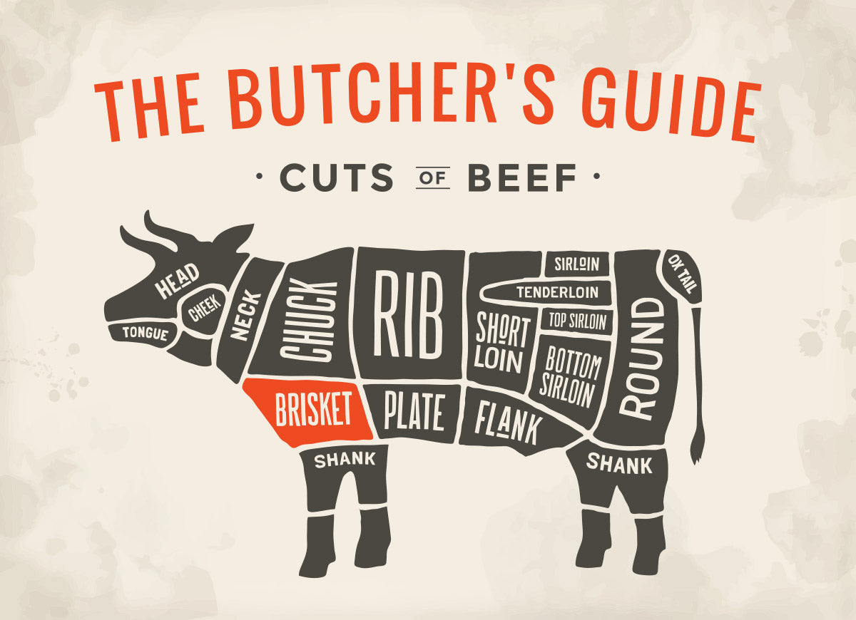 Chart illustrating where each cut of beef comes from on a cow