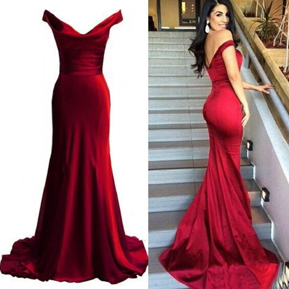 Fashion Off Shoulder Long Tight Prom Dress Mermaid Burgundy Formal Dress Gdc1007 