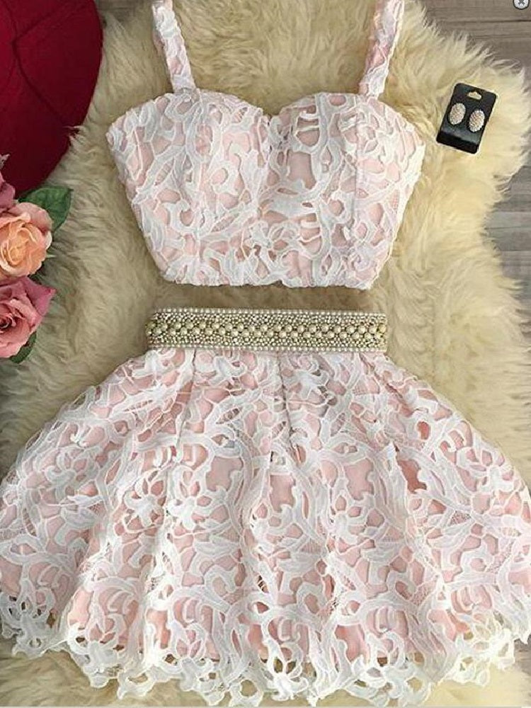 Two Piece Homecoming Dress Light Pink Homecoming Dress Freshman Homecoming Dressssd013 