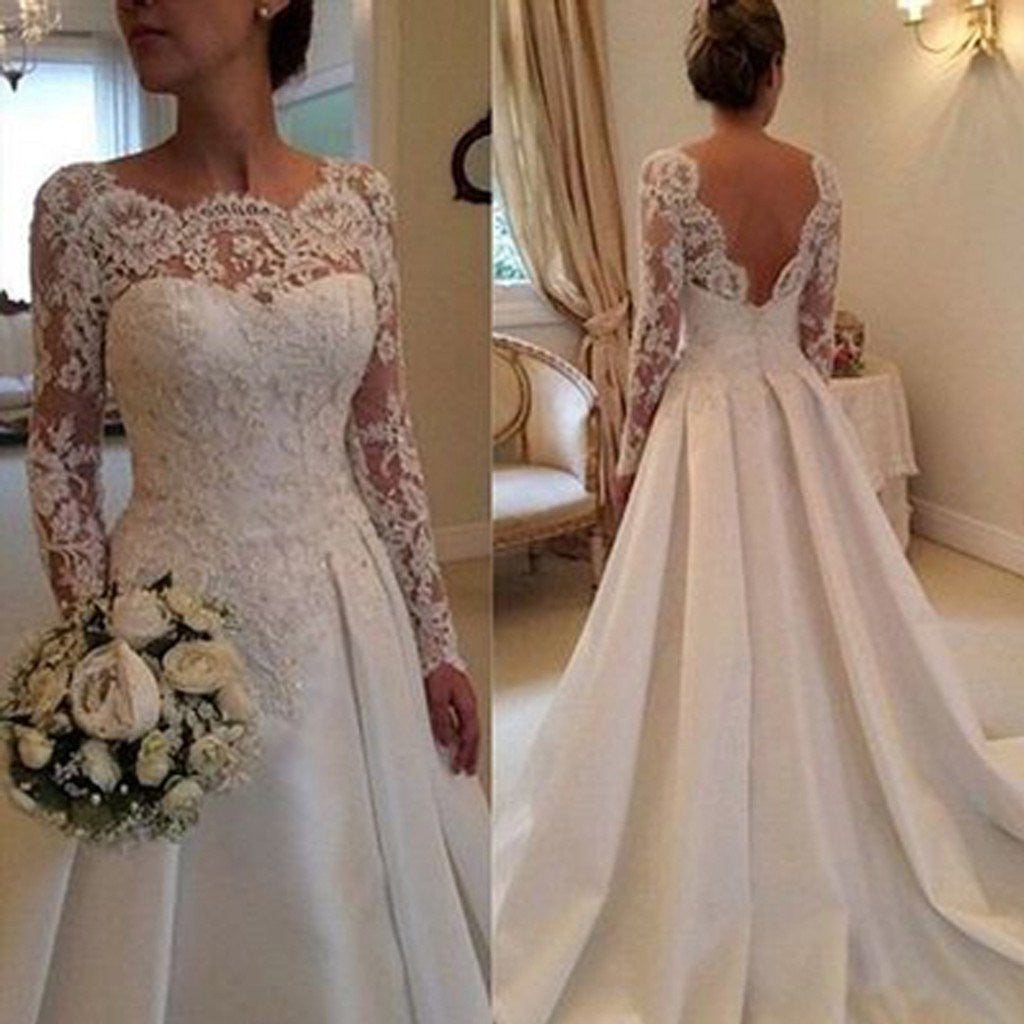 long sleeve low back wedding dress