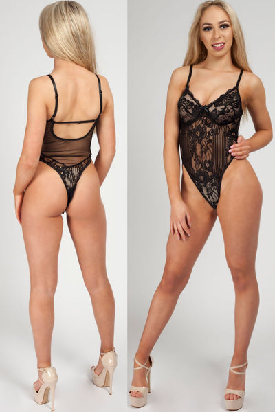 Womens Black Lace Bodysuit Festival Top – Uk