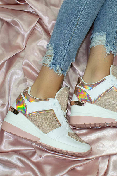 Womens Chunky Trainers Rose Gold On 