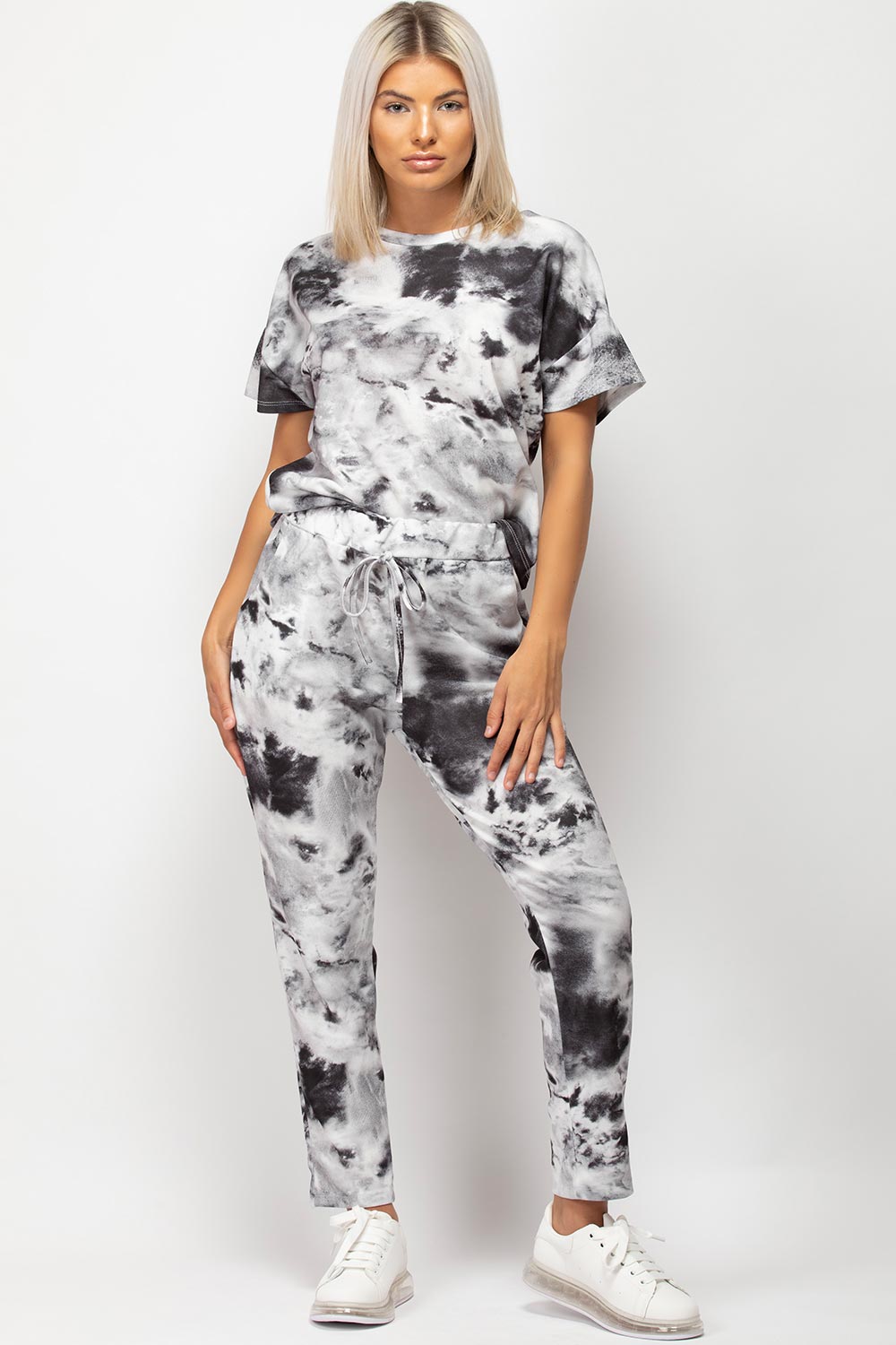 Tie Dye Loungewear Set Black And White