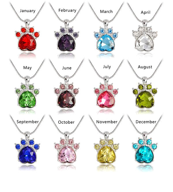 Paw Birthstone Necklaces by month