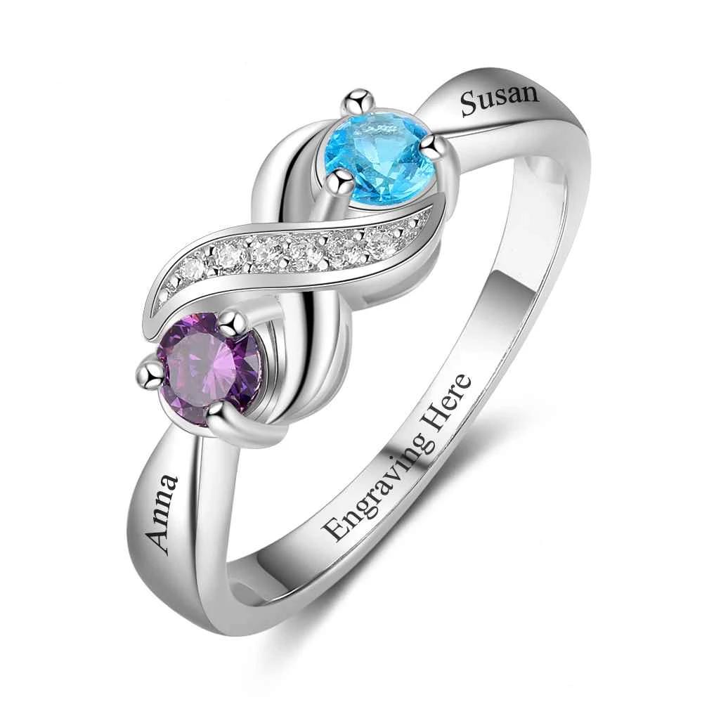 Infinity Knot 925 Sterling Silver Womens Ring 2 Birthstones And 3 Engravings Promise Rings 