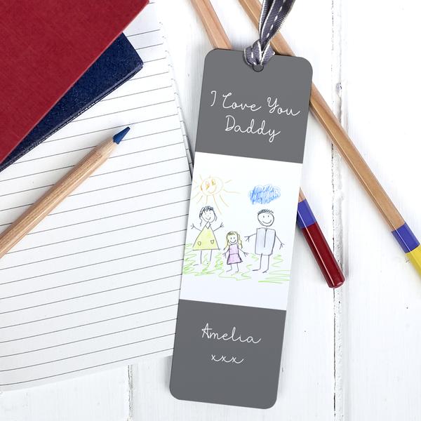 Unique personalised Father's Day Gift | Your Child's Drawing on a metal bookmark
