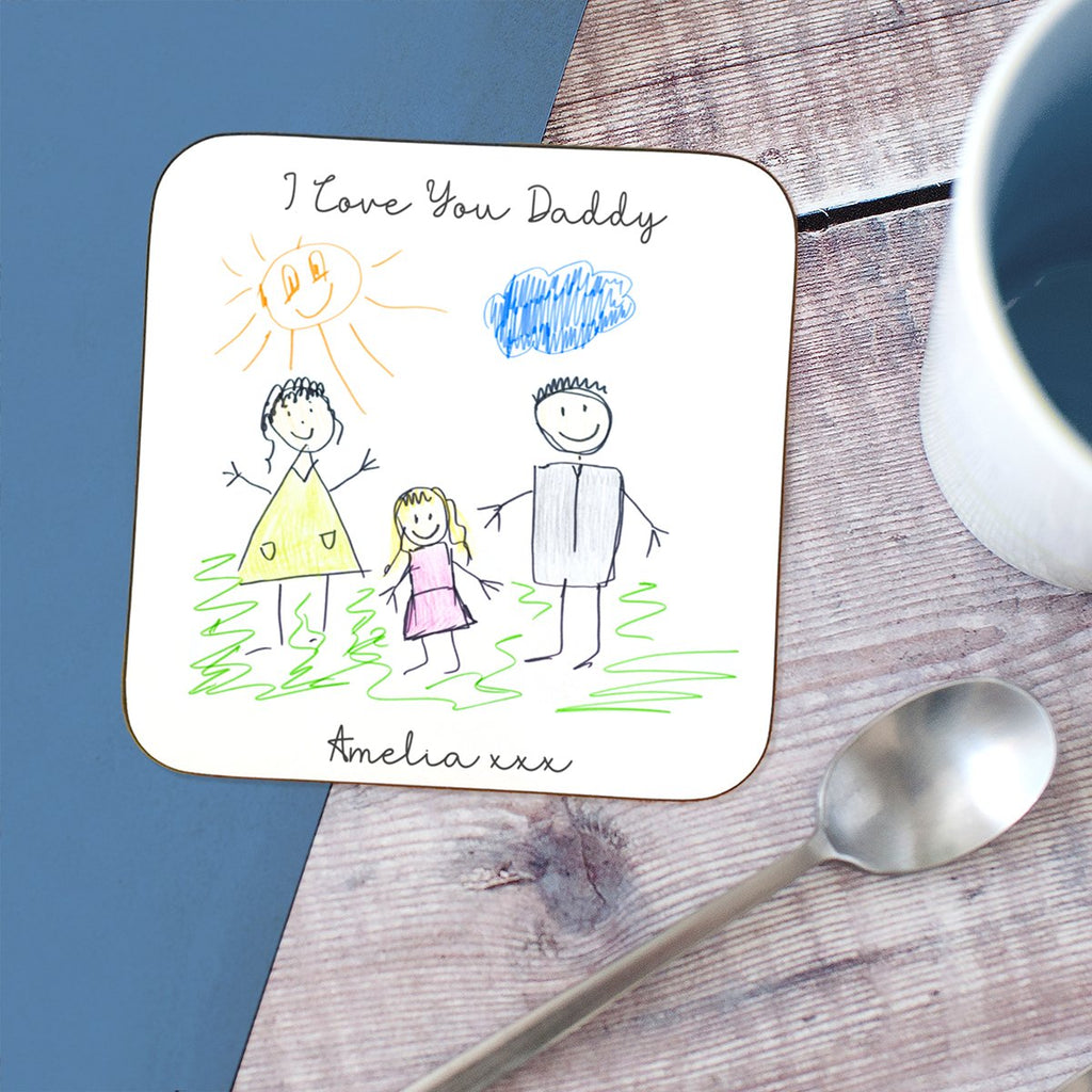 Unique personalised father’s day gifts for dad under £10 | Child's Drawing Coaster