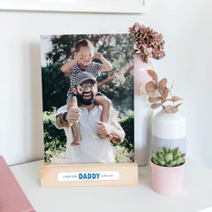 Personalised metal photo print and stand for Father's Day