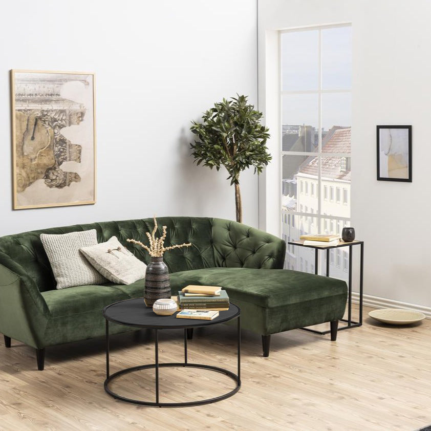Seaford sort sofabord ask med metalstel Ø80 cm– Nimara.se