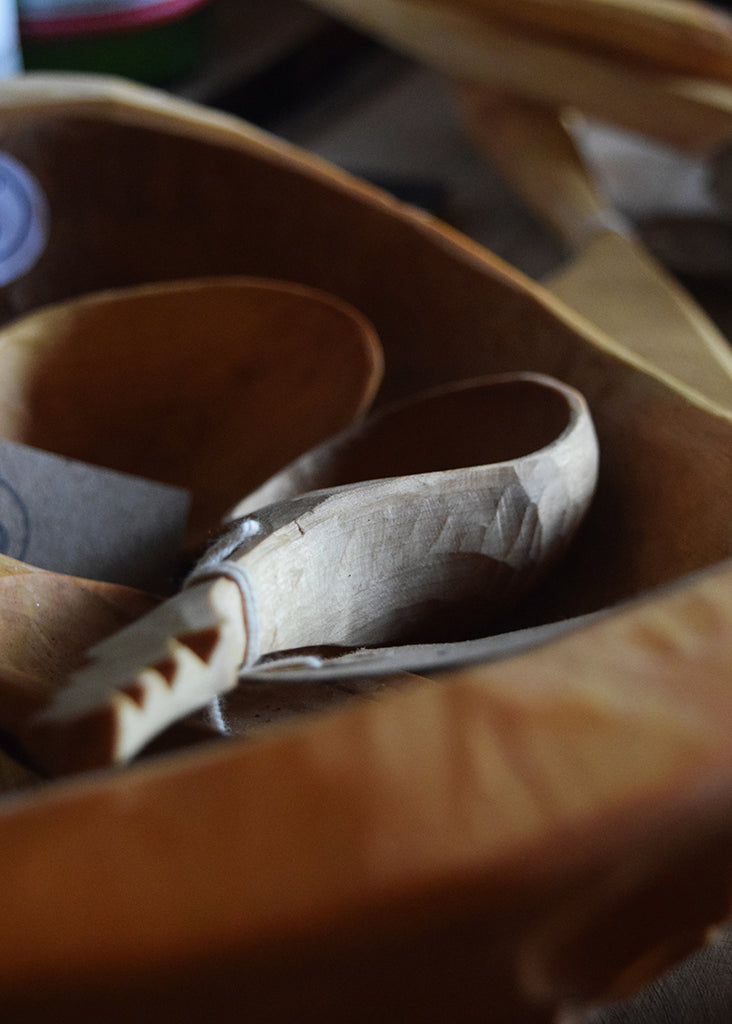 Handcrafted wooden spoons at Wild Sussex shop.