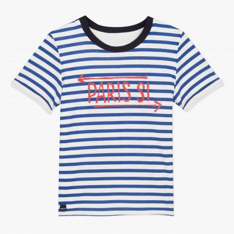 Reversible blue striped T-shirt with motif