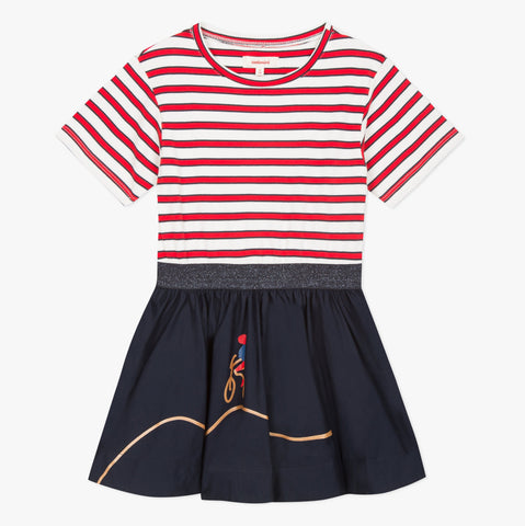 Striped 2 in 1 short sleeves dress and skirt