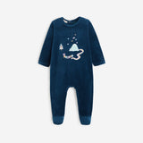 Newborn boys' blue velvet footie pajama