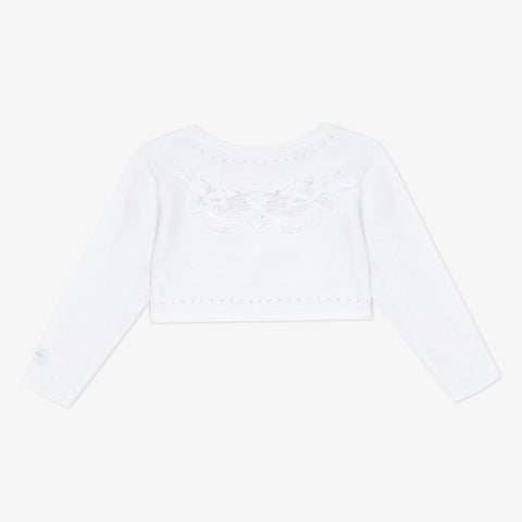 Baby girl white embroidered cropped cardigan