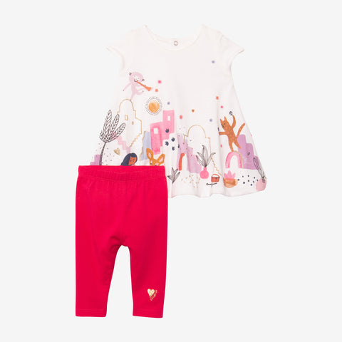 Newborn girl dress and leggings set