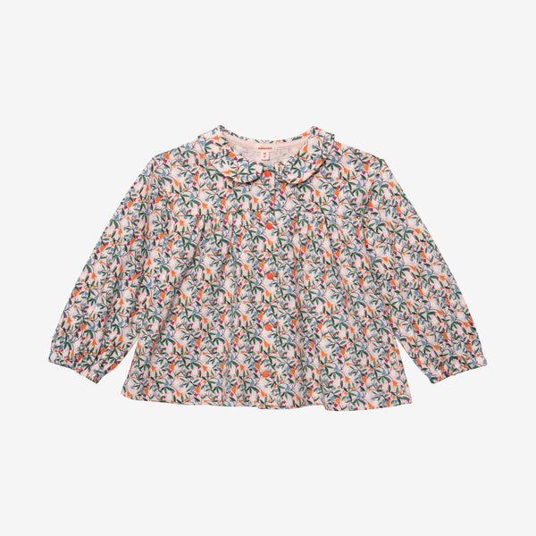 Newborn girls' springtime T-shirt with snap buttons