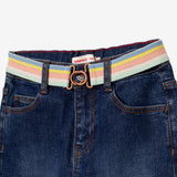 Girl's jeans with stone blue striped belt