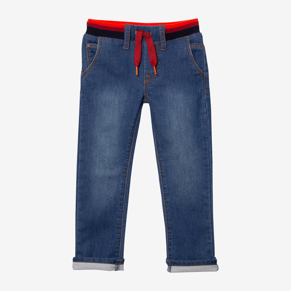 Baby boys' blue striped pull-on jeans