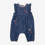 Newborn girls' long embroidered denim jumpsuit