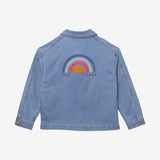 Girls' jean jacket with embroidery on the back.