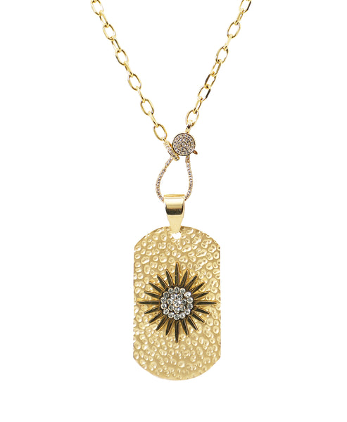 Hammered Dog Tag Necklace w/ Flower ONLINE EXCLUSIVE - Fox's