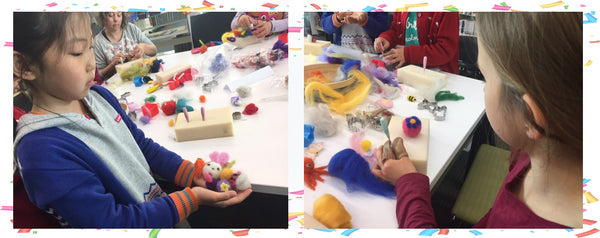 Children needle felting artwork in Felting 4 Fun workshop