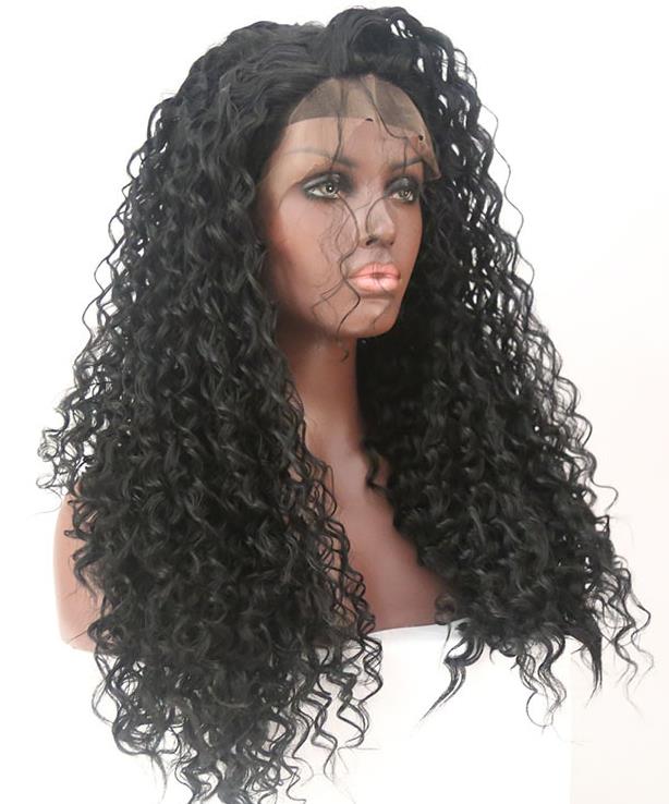 curly black long wig