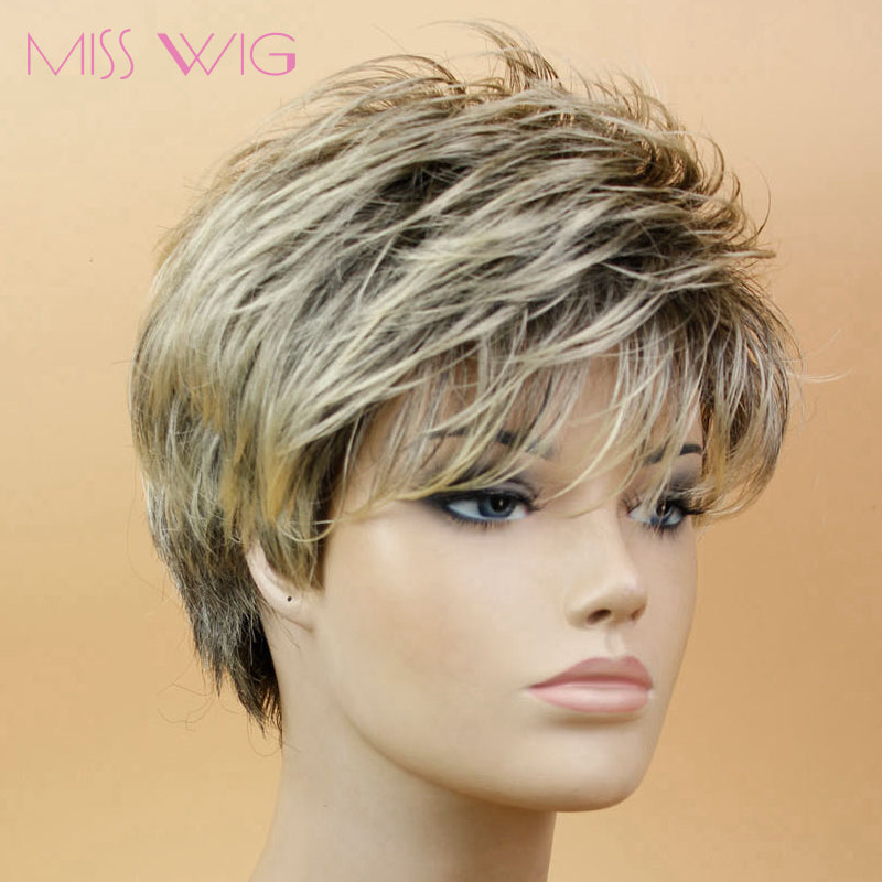 Black Mixed Blonde Straighe Wig Short Pixie Cut Style Wigs For Black W