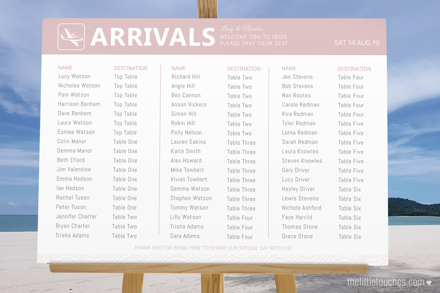 Airport themed table plan / Seating chart - Destination wedding