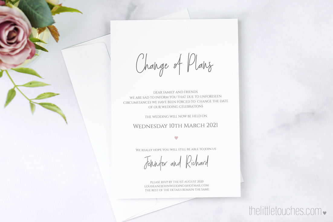 Wedding Change of plans card