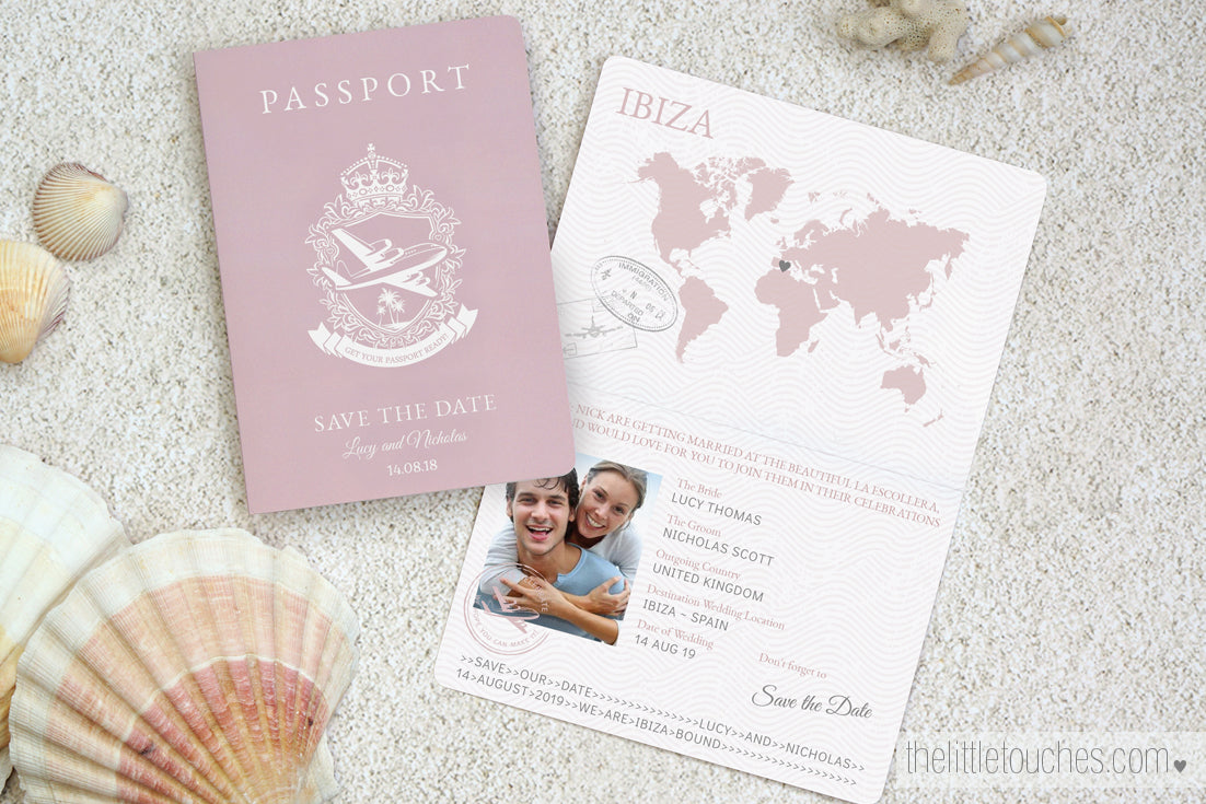 Passport wedding save the date card