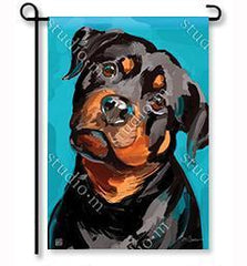 15 Perfect Gifts to get a Dog Lover | Dark colored flag with a dark colored rottweiler face  with its head tilted to the side | Bubu Brands