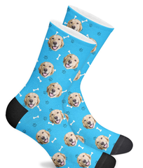 Bright colored socks with golden retrievers all over them | Bubu Brands 