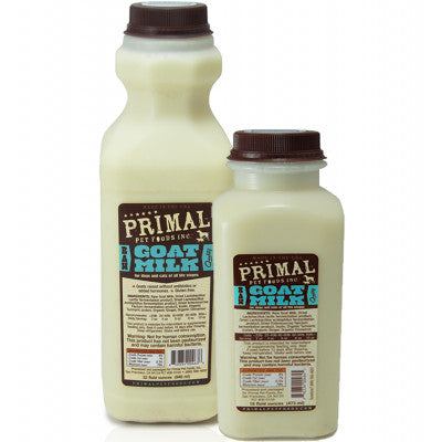 Two cartons of PRIMAL goat milk - one large and one small