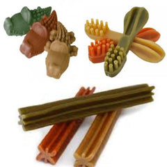 What to Give Your Dog to Help Clean Their Teeth| Multiple different dog chews in red, green and beige | Bubu Brands