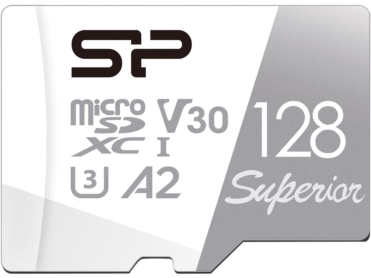 Silicon Power 128GB Superior microSDXC UHS-I (U3), V30 4K A2 Memory Card with Adapter (SU128GBSTXDA2V20AB)