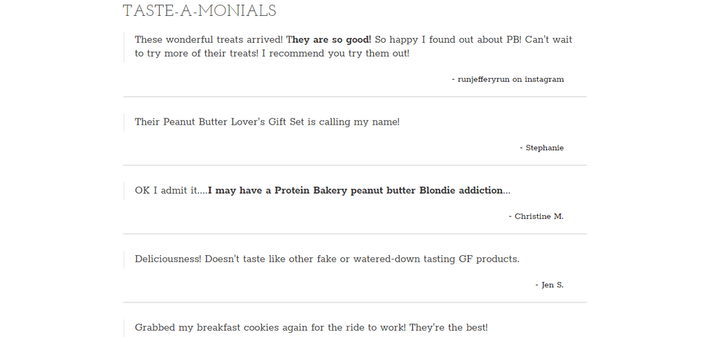 Protein Bakery Testimonials