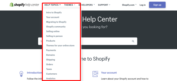 shopify help topics