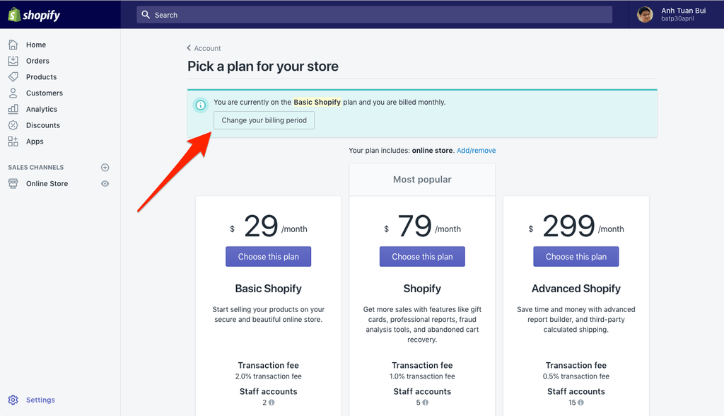 choose basic shopify plan