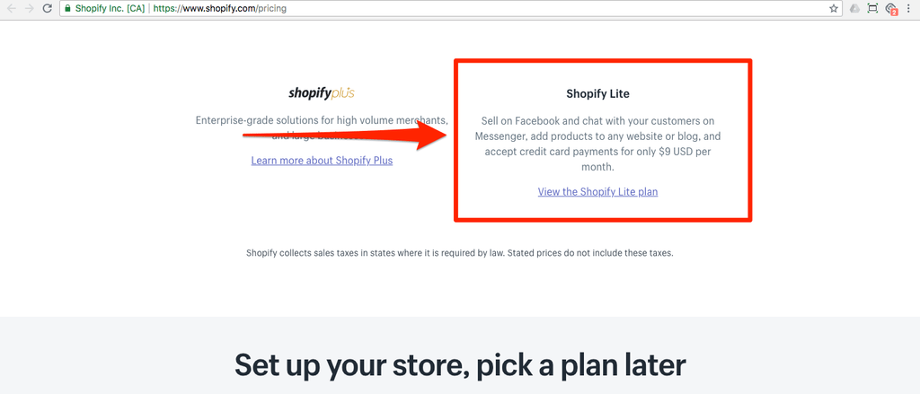 choose shopify lite plan