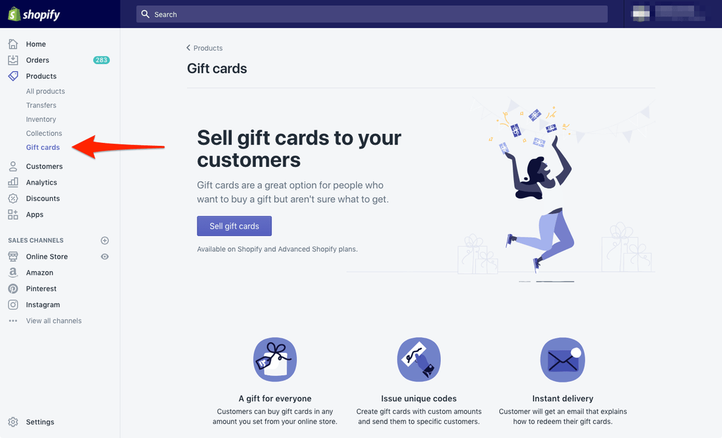 gift cards feature in shopify plan