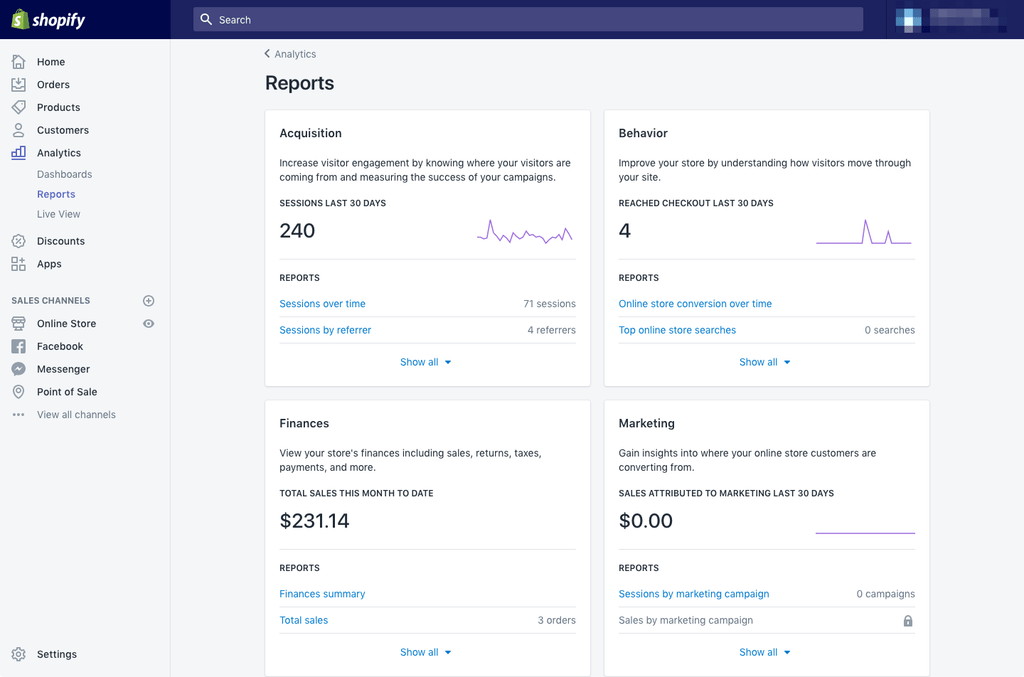 shopify reports with basic shopify plan