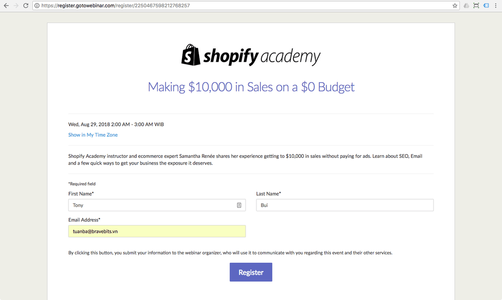 shopify webinar registration