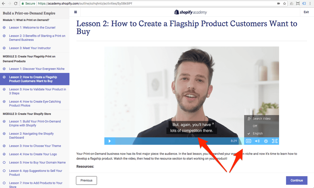 closed caption of shopify course